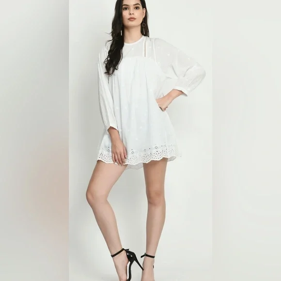Urban Outfitters | Dresses | Urban Outfitters White Cutwork Embroidery Long  Sleeve Dress Size Medium | Poshmark